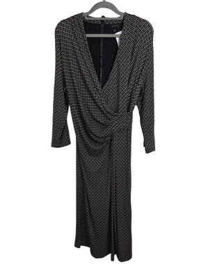NWT J. Jill Wearever Geometric Faux Wrap Dress Black Midi Size Medium
